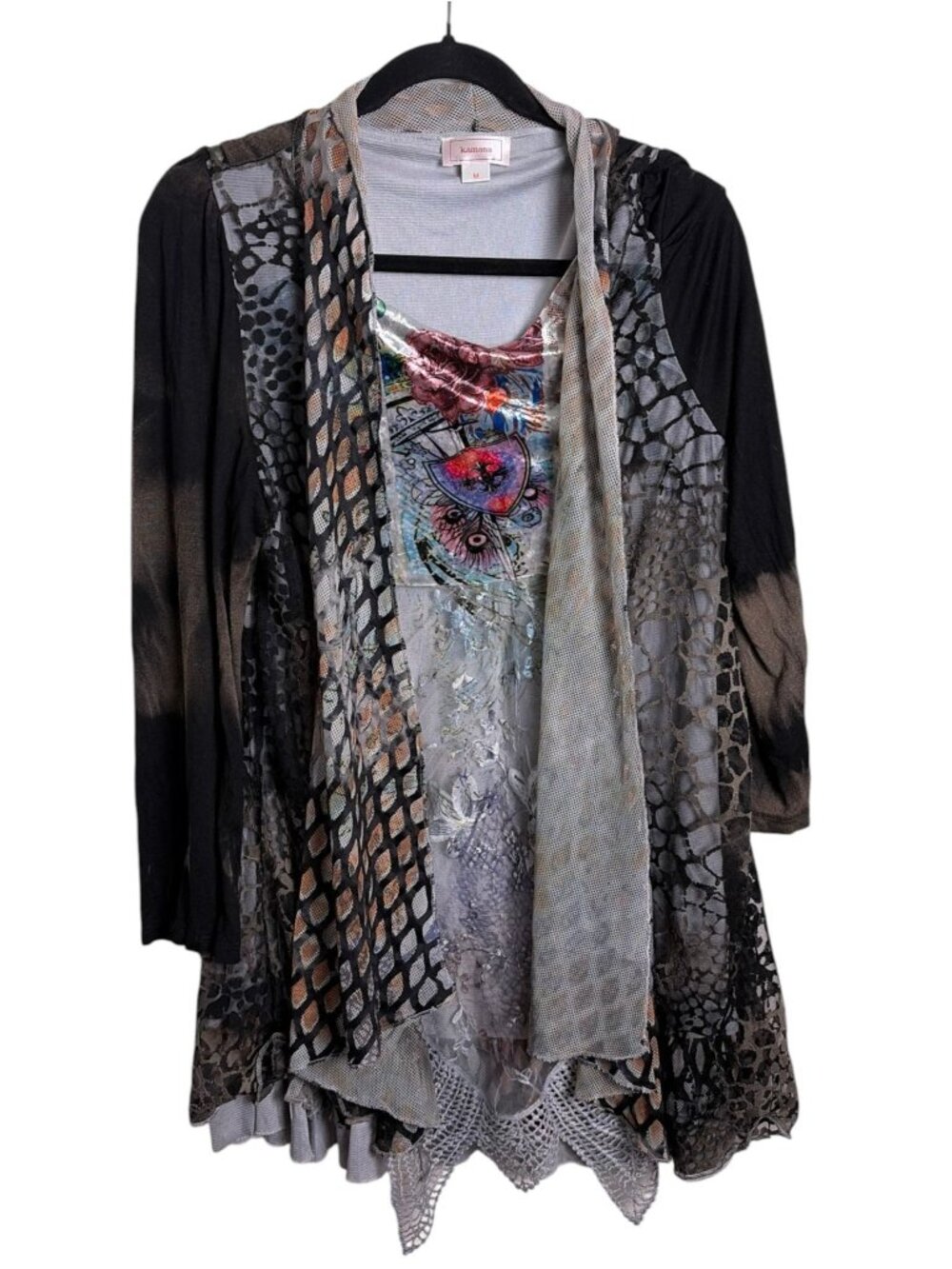 Kamana Boho Long-Sleeve Tunic Dress With Mesh Panels Medieval Fairycore SZ M